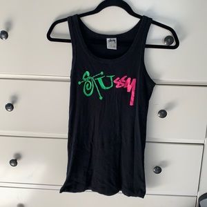 Stussy black Neon graphic print tank top Small